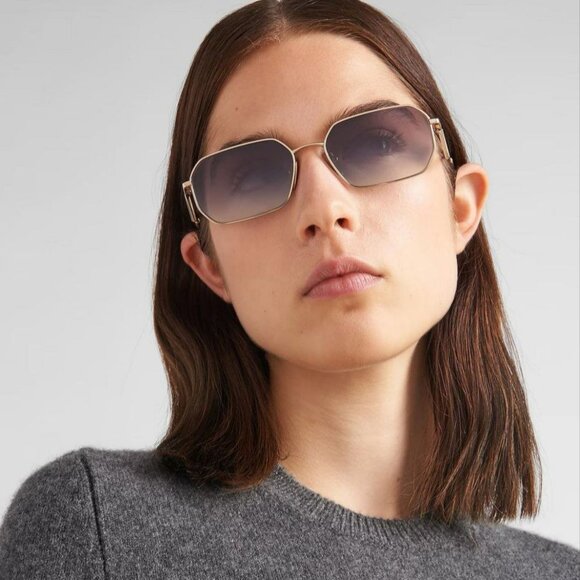 Prada PRA51S ZVN30C Sunglasses Pale Gold Gradient Blue Mirror Geometric Unisex main image 14